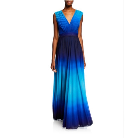Tadashi Shoji Dresses & Skirts - Tadashi ShojiOmbre V-Neck Sleeveless Pleated Mesh Gown Size -14